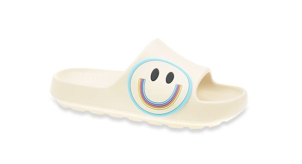 Wonder Nation Smiley Face EVA Slide Sandals Beige Ladies Size 6 NEW W/ Tags